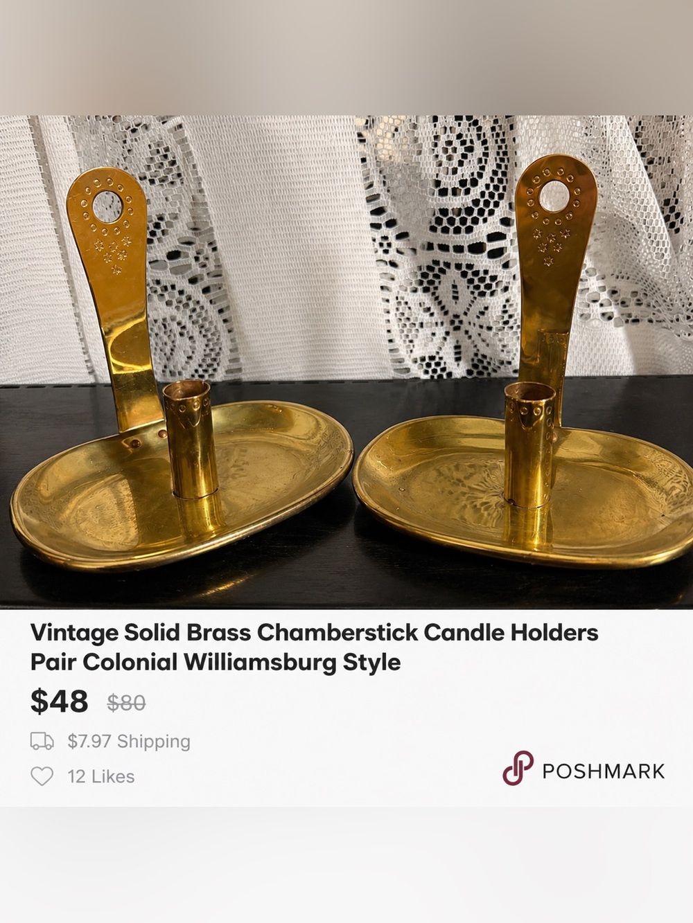 Vintage Virginia Metalcrafters Brass Chamberstick Candle Holder